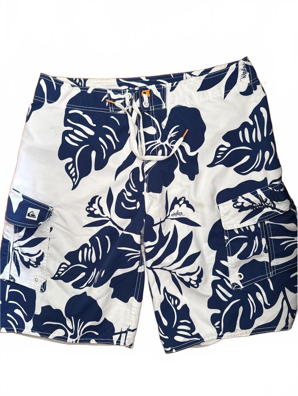Quicksilver Men's Swim Trunks Size 36 Navy & White Hawaiian Print